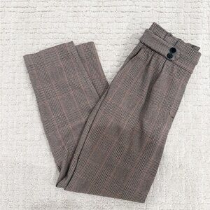 Plaid Women’s Dress Pants in Brown with Subtle Orange Windowpane